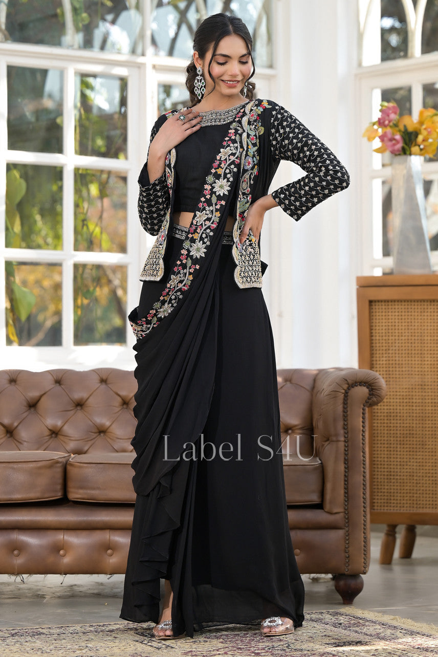 Sparkling Delight-Pre Draped Saree With Jacket