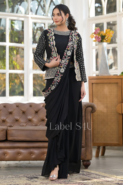 Sparkling Delight-Pre Draped Saree With Jacket